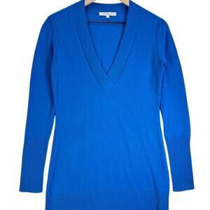 Barrow & Grove Women's XS Blue 100% Cashmere V-Neck Pullover Sweater, Winter